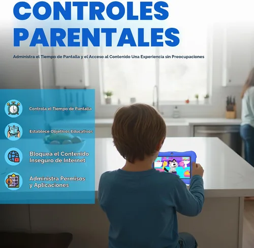 Vista 6 de Contixo Tablet Android Kids de 7" de 32 GB, incluye más de 50 libros de cuentos y calcomanías de Disney (valor de $200), funda protectora con Azul