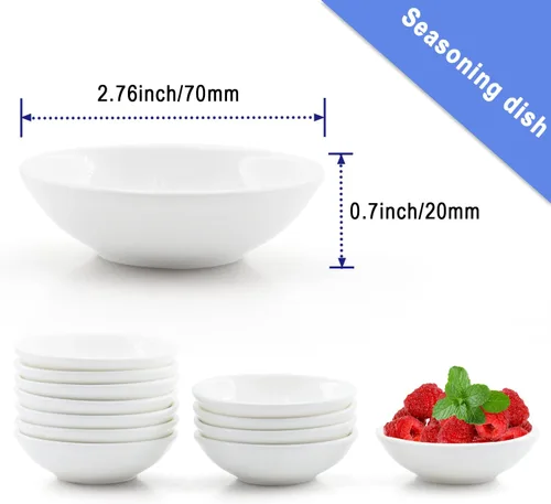 Vista 3 de Juego de 12 Platos de Salsa de Soja de Cerámica Blanca de 1.2 Oz, Juego de Mini Cuencos para Salsa, Juego de Mini Cuencos para Salsa, Mini Plato
