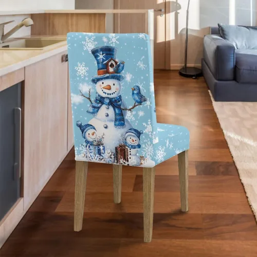 Vista 7 de Rnyleeg Fundas de silla de Navidad para sala de estar, diseño de muñeco de nieve azul, estampado de pájaros, fundas para sillas de comedor, 1
