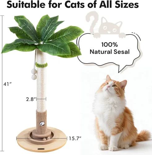 Vista 2 de WOOCHPET Rascador para gatos de interior de 35 pulgadas de alto, rascador de sisal para gatos con juguete de ratón y bolas de pista, base de madera
