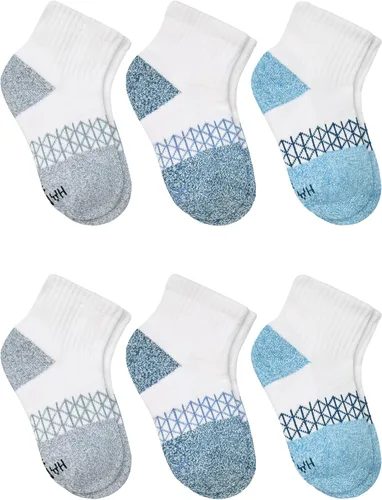 Vista 2 de Hanes Calcetines para niño, tobillos, tripulación y invisibles, paquete de 6, calcetines deportivos acolchados Absolute Active para niños, absorben