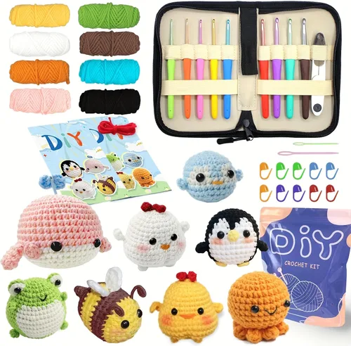 Vista 16 de YAMAXIN Kit de Ganchillo para Principiantes Adultos – 4PCS Kit de Inicio de Amigurumi de Animales de Ganchillo con Hilo, Ganchos, Herramientas