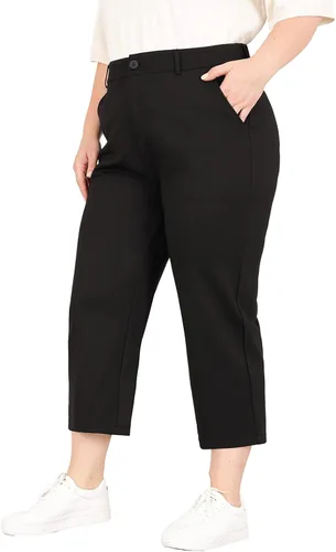 Vista 2 de Bamans Pantalones capri para mujer, talla grande, para verano, pierna recta, cinturón, con bolsillos
