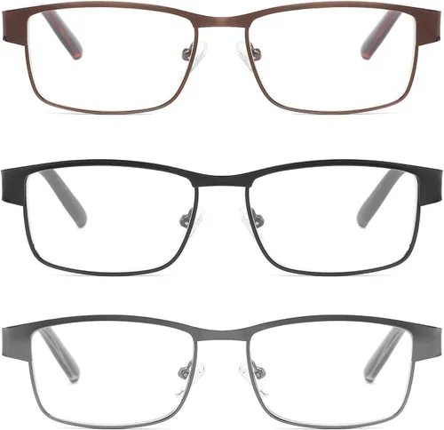 Vista 2 de CRGATV 3-Pack Reading Glasses for Men Blue Light Blocking Metal Full Frame Computer Readers Anti UV/Eye Strain/Glare
