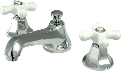 Vista 6 de Kingston Brass KS4462PX Metropolitan Grifo de Lavabo Generalizado con Mango Cruzado de Porcelana, Latón Pulido