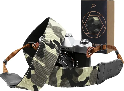 Vista 31 de Padwa Lifestyle Helios Moon God - Correa para cámara de 2 pulgadas, doble capa, extremos de piel vacuna, correas de cámara para fotógrafos, tejido