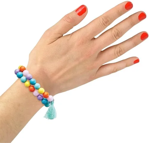 Vista 4 de Amscan Conjunto de pulseras de cuentas para mujer, multicolor, 3.7 pulgadas de EE. UU