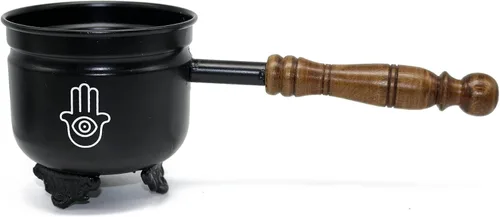 Vista 8 de Caldero de incienso de salvia con mango de madera, para limpieza y bendición de manchas de hierro fundido (7 chakras)