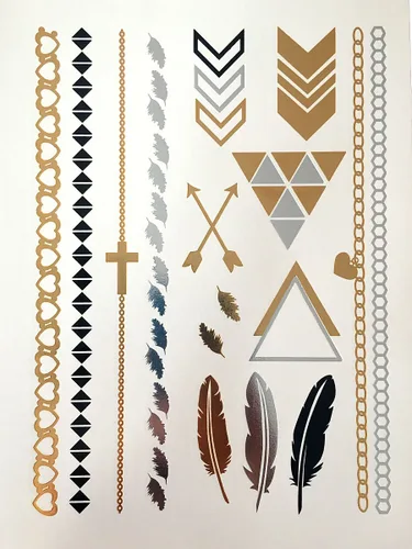 Vista 9 de 10 hojas de modernos tatuajes metálicos flash de oro/plata