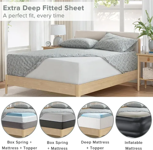 Vista 36 de Comfort Spaces Sábanas 100% algodón tamaño King, transpirables y ultra suaves, sábanas de algodón naturalmente fresco con bolsillo elástico de 14