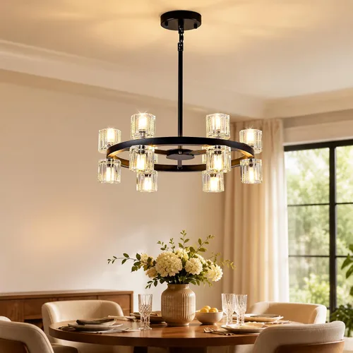 Vista 11 de Candelabros Lineales Dorados para Comedor, Candelabro Rectangular de 54" con Vidrio, Candelabros Modernos de 16 Luces Sobre Mesa, Candelabro