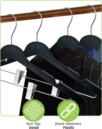 Vista 4 de All Hung Up - Perchas delgadas de plástico con clips, diseño que ahorra espacio con agarre antideslizante, duraderas para el uso diario