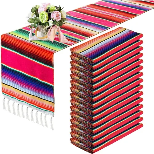 Vista 8 de 15 piezas de camino de mesa mexicano fiesta temática mexicana decoración para fiesta del Cinco de Mayo, fiesta Serape Zarape, camino de mesa de 14 x