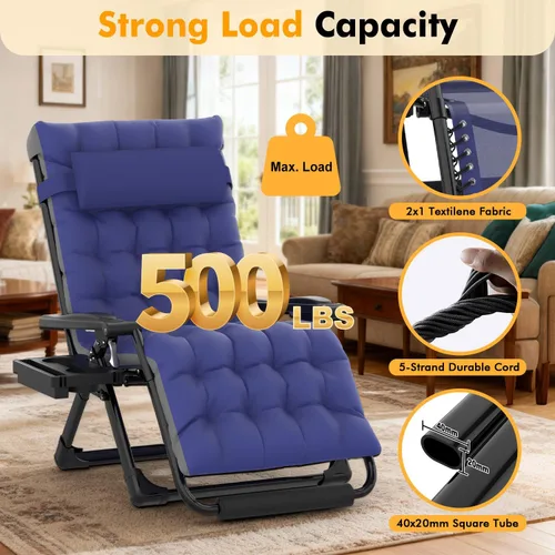 Vista 5 de Slendor Sillas de gravedad cero de gran tamaño XXL, silla reclinable Azul