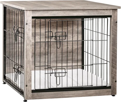 Vista 35 de DWANTON - Perrera con cojín, de madera, con puertas dobles, para interiores, S, M, L, 27.2 pulgadas de largo, negro