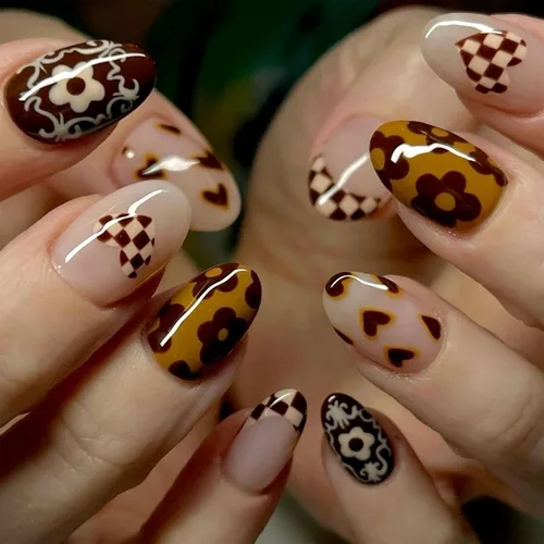 Vista 29 de NBNTGH Uñas postizas a presión de punta francesa blanca, uñas postizas de línea dorada, uñas postizas medianas con diseño de almendra, uñas postizas