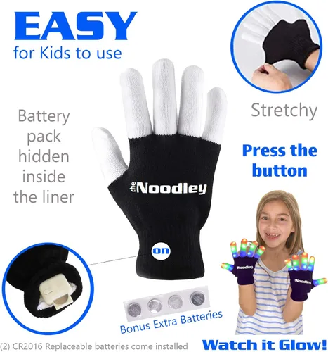 Vista 8 de The Noodley 2 pares de guantes con luz LED para niños, regalos para niños y niñas, juguetes de Navidad brillantes