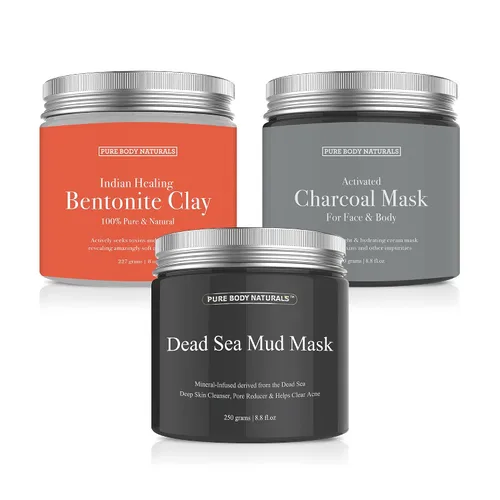 Vista 2 de Pure Body Naturals Juego de regalo de máscara facial, incluye máscara de barro natural, máscara de arcilla y máscara facial de carbón, regalo