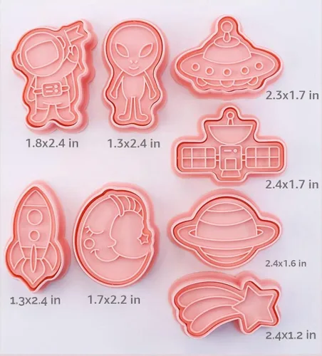 Vista 3 de Juego de 8 moldes de galletas de astronauta para hornear, moldes de galletas alienígenas, juego de moldes de galletas de meteoritos y herramientas