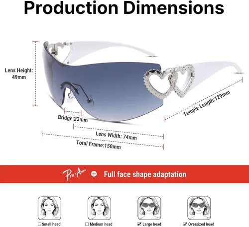 Vista 5 de Pro Acme Gafas de sol envolventes sin montura para mujeres y hombres, de gran tamaño, a la moda, gafas de sol futuristas, sombra fresca de moda