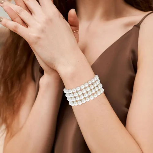 Vista 5 de Long tiantian Juego de pulseras de perlas para mujer, pulsera de diamantes de imitación de cristal multicapa, brazaletes con cuentas elásticas