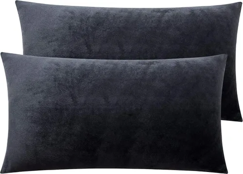 Vista 25 de NTBAY Fundas de almohada de terciopelo con cremallera, paquete de 2 fundas de almohada de viaje de franela de lujo, 13 x 18 pulgadas, color negro