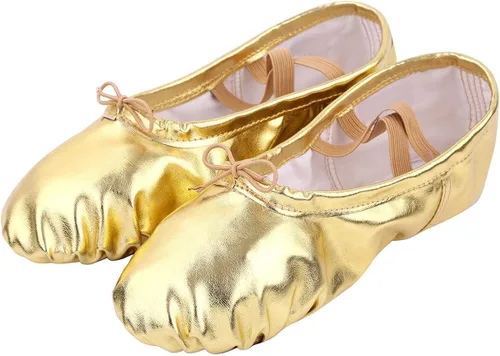 Vista 2 de Nexete Zapatos de ballet con suela dividida, zapatos planos de ballet para niñas y niños y mujeres en oro, plata, colores rosa con purpurina
