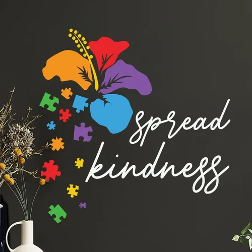 Vista 2 de Difundir bondad autismo flores pegatinas de la pared de conciencia del autismo adhesivo para la pared autista apoyo rompecabezas piezas pegatinas