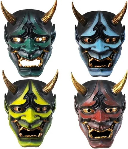 Vista 6 de Máscara de Kabuki Hannya del demonio malvado japonés, decorativa para Halloween, máscara de Oni Samurai Kabuki, Prajna Devil, máscara de Hannya