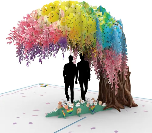 Vista 11 de iGifts And Cards Tarjeta desplegable 3D de corazón gay – Escultura floral Love is Love para el mes del orgullo, boda, aniversario y salida – Regalo