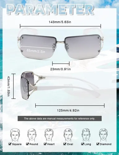 Vista 3 de Elegantes lentes de sol rectangulares sin marco para mujer, diseño rodeado de moda para hombres