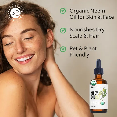 Vista 2 de Kate Blanc Cosmetics Aceite de neem para piel, cabello y cara. Seguro para perros, plantas, cuero cabelludo
