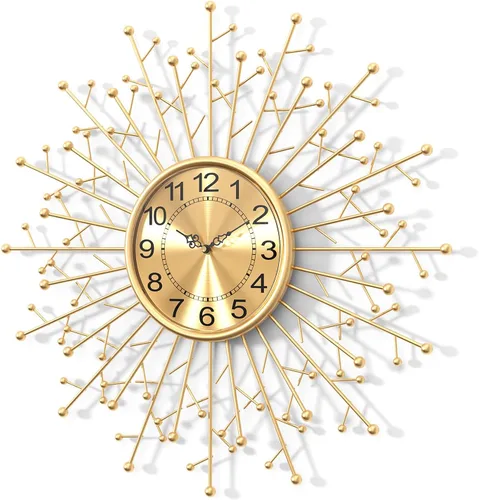 Vista 8 de Reloj de pared grande moderno decorativo de metal, relojes de pared de estilo de mediados de siglo, reloj grande dorado silencioso sin tictac, arte