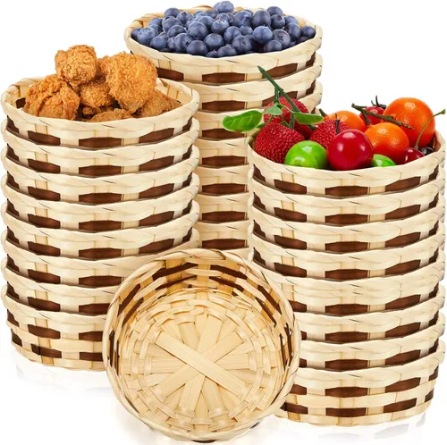 Vista 8 de Sintuff Paquete de 1 cesta redonda tejida de regalo, canastas de bambú para decoración, de mimbre, tortilla, pan, fruta, apilable