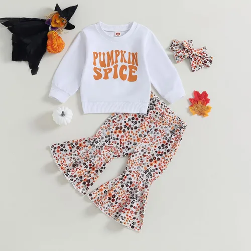 Vista 2 de Disfraz de Halloween para bebé niña pequeña, sudadera con cuello redondo y pantalones acampanados, para otoño