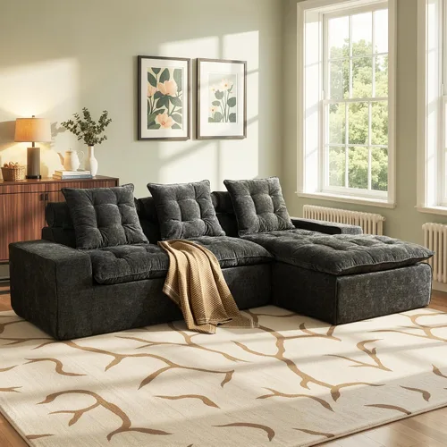 Vista 46 de Sofá modular Cloud de 96 pulgadas con tumbona, asiento profundo en forma de L, moderno sofá cama sin hueso, no requiere montaje, sofás sin hueso