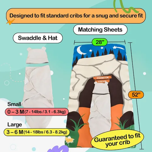 Vista 6 de Cuddle Club Juego de regalo para recién nacido, incluye manta para envolver, sombrero y sábana para cuna en estilos divertidos, para bebés niños