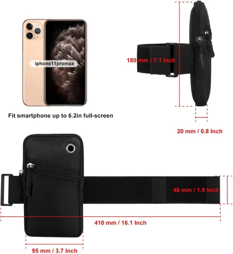 Vista 3 de Funda para brazaletes para teléfono celular para mujer, compatible con teléfono celular de 6.28 pulgadas, pantalla completa, color negro
