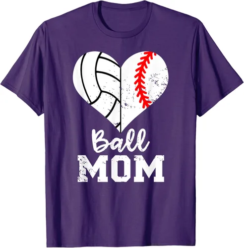 Vista 24 de Ball Mom Heart Funny Baseball Voleibol Mom - Camiseta para mamá, Negro, S