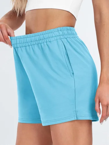 Vista 60 de AUTOMET Pantalones cortos deportivos para mujer, estilo casual, con cordón, cómodos, elásticos, de cintura alta, con bolsillos