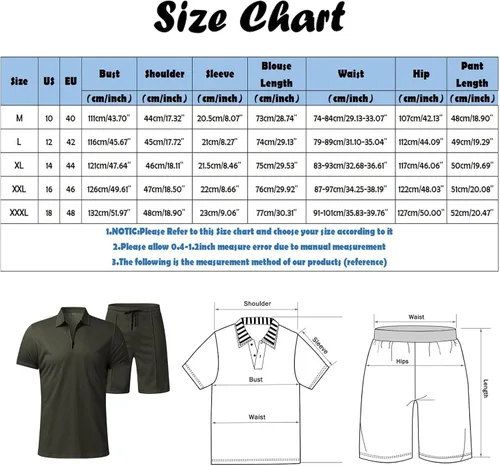 Vista 3 de JUNGE Conjunto corto de 2 piezas para hombre, conjunto deportivo casual de verano de manga corta con polos y pantalones cortos, conjunto deportivo