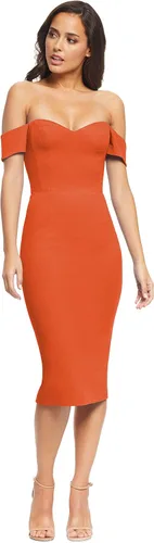 Vista 5 de Dress the Population Vestido para Mujer Bailey de Hombros Descubiertos Escote Corazón Ajustado Midi Tubo Negro