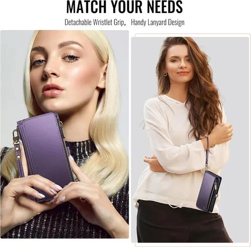 Vista 3 de Defencase Funda compatible con Samsung Galaxy S22 Plus con tarjetero de bloqueo RFID para mujer, de piel sintética, cierre magnético, cierre