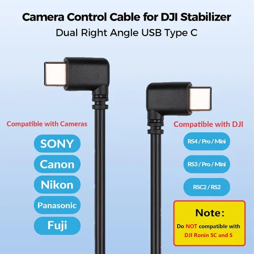 Vista 5 de DJI USB tipo C a tipo C en ángulo recto cable de control de múltiples cámaras, para DJI RS4 Pro, RS4, RS3 Pro, RS3 Mini, RSC2, RS2 estabilizador