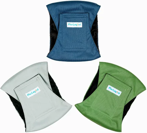 Vista 2 de Paw Legend - Pañales lavables para perro macho (3 unidades), XS, Ejército, Gris, Marina