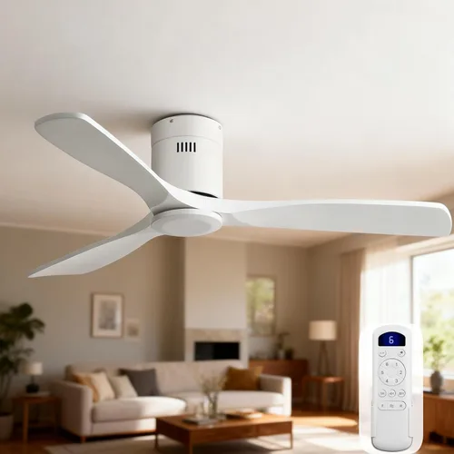 Vista 30 de Sofucor Ventiladores de techo inteligentes de 52 pulgadas con luces - montaje al ras de perfil bajo, modernos ventiladores de techo de madera maciza