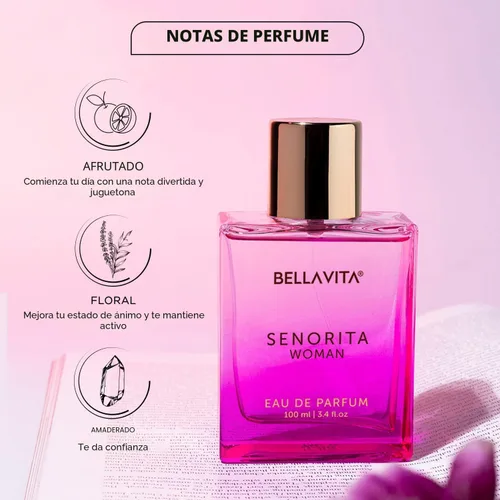 Vista 6 de Bella Vita Luxury SENORITA Perfume para Mujeres (3.4 fl.oz) Fragancia Floral y Afrutada con Granada, Menta y Almizcle Notas de Yuzu y Loto