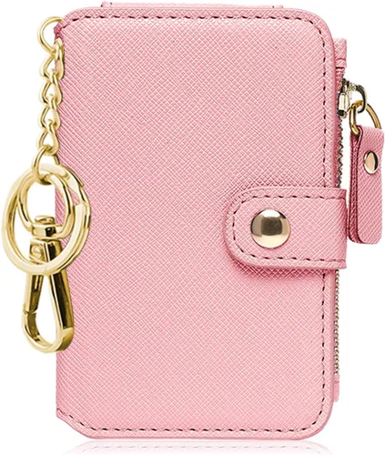Vista 35 de Cartera con llavero, tarjetero con bloqueo RFID de piel, funda para tarjetas de crédito con cremallera para mujer