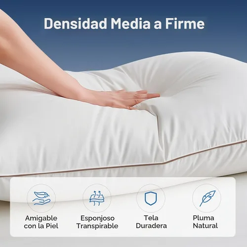Vista 7 de puredown Almohadas de plumas de ganso y plumón, almohadas de lujo premium con funda 100% algodón, paquete de 2, tamaño estándar, 20 x 26 pulgadas