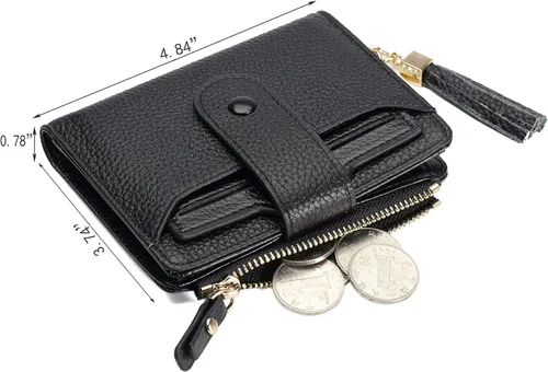 Vista 4 de Mini cartera plegable de cuero suave con protección RFID, para mujer, con funda para tarjeta, con ventana de identificación, monedero